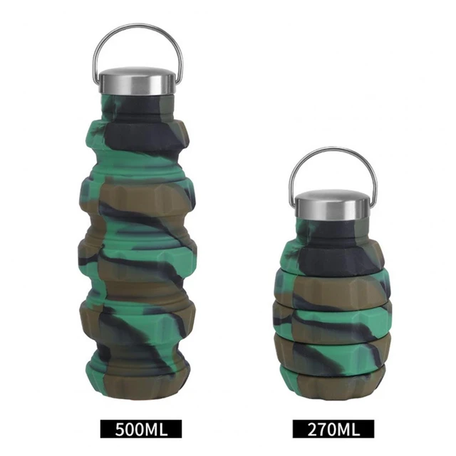 Foldable Grenade Water Bottle Food Grade Silicone Cycling Hiking Water  Bottle with Hook Carabiner Drinkware - AliExpress