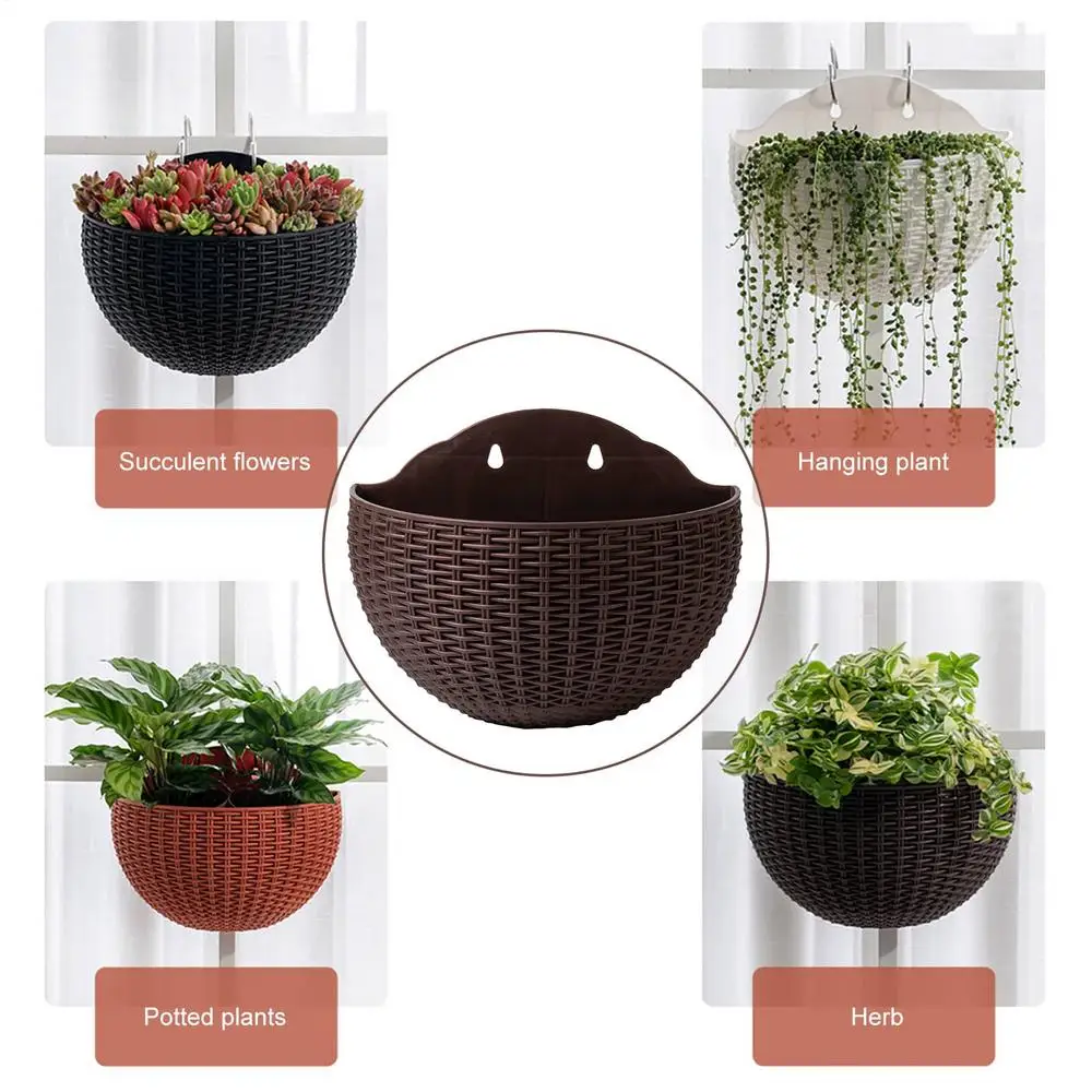 An der Wand montierter Blumenkorb für den Garten, hängender Blumentopf, Nestkorb, Nachahmung von Rattan, Blumenkorb, halbrunder Blumentopf – Detail 12