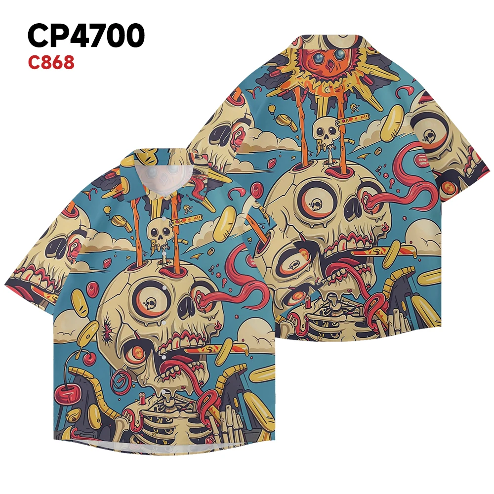 Creative Skull Cartoon For Halloween Printed New Hawaiian Shirt Men Casual Short Sleeve Tops Plus Size Summer Shirts 3