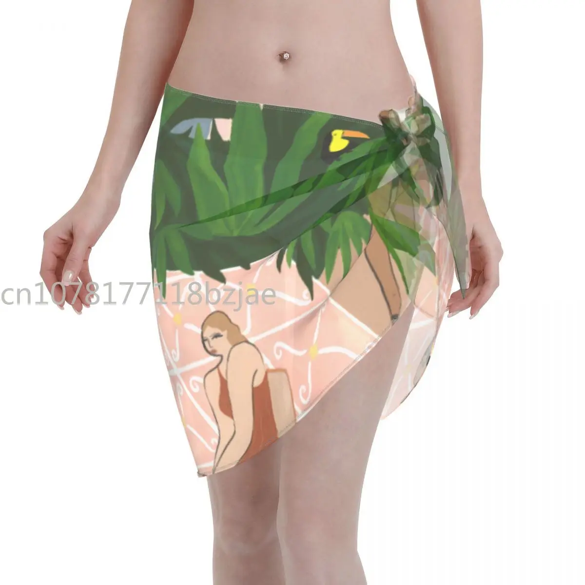 Jungle Art Women Beach Cover Up Wrap Chiffon Swimwear Pareo Sarong Beach Wear Casual Tropical Bikini Cover Up Gonna Costume Da Bagno