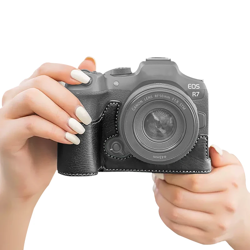 Retro Pu Leather Half Body Case Cover Base Bottom Opening Version Borsa Per Fotocamera Per Canon Eos R7