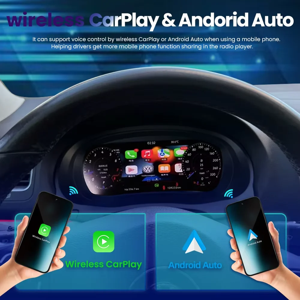 Panel de Instrumentos Digital LCD de 12.3 Pulgadas para VW Polo Amarok 2009-2020, CarPlay Inalámbrico, Android Auto, Panel de Instrumentos, Cabina 3