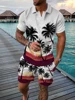 Summer Men Suit 3D Print Beach Coconut Trees Button Polo Shirt + Shorts Two Piece Set  Fashion Casual Man Clothing Tracksuit Set 2