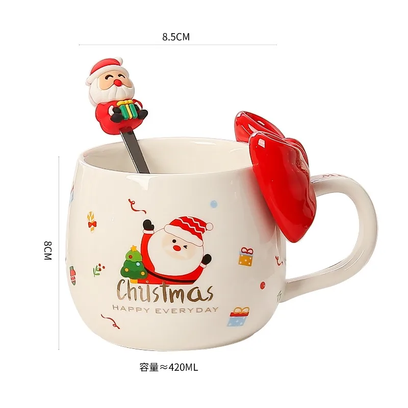 Cute Christmas Ceramic Mug with Bow, Stylish Coffee Cup for Home, Perfect Holiday Gift and Party Favor - Practical and High