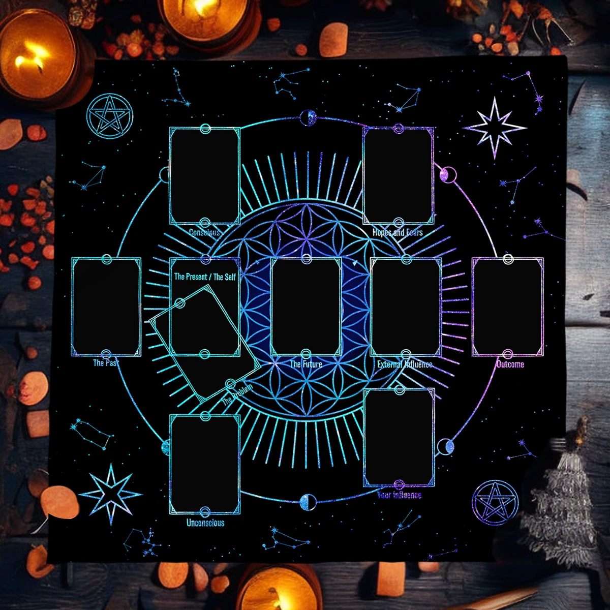 Celtic Cross Flower of Life Tarot Card Tablecloth Altar Cloth Constellation Divination Cloth For Tarot Mat Witchy Home Decor 3
