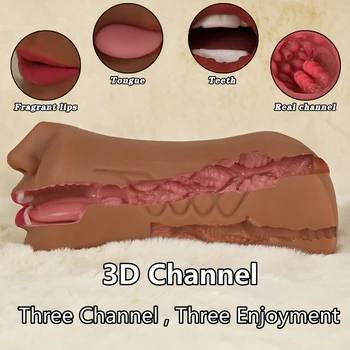 3 IN 1 Vaginal Anus Male Masturbator Oral Sex Real Deep Throat Masturbation Aircraft Cup Blowjob Pocket Pussy Sexy Toys for Men 4