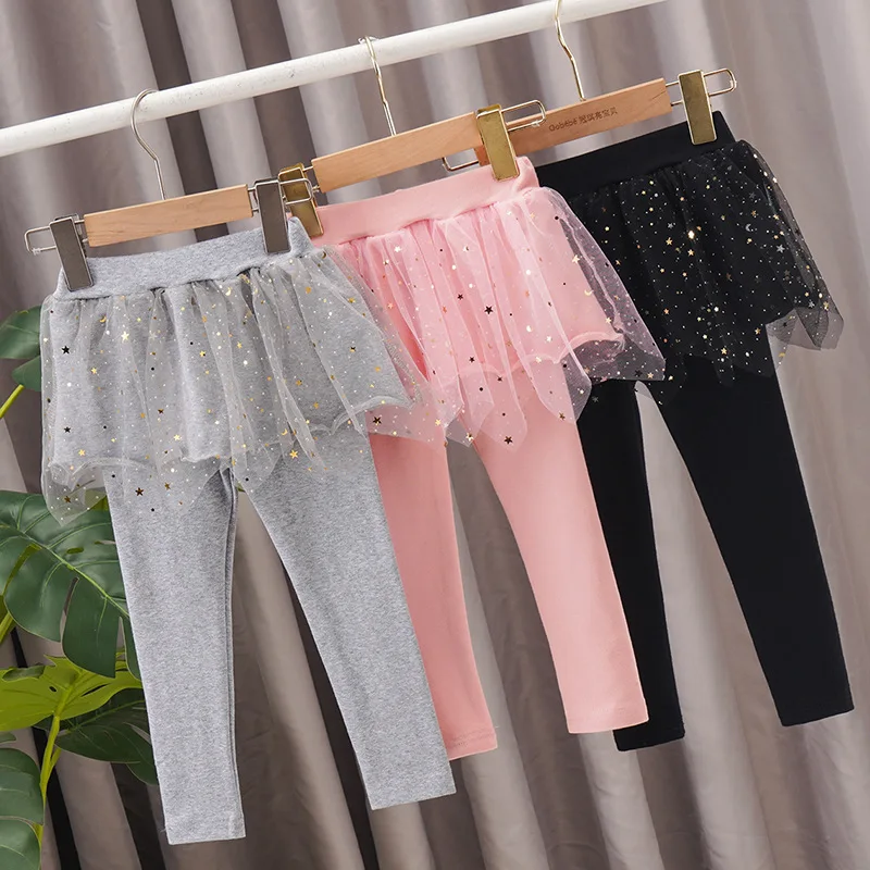 

Girl Autumn spring high quality Mesh culottes Cute rabbit stars Stretch pant cotton kids trousers Children clothing baby clothes