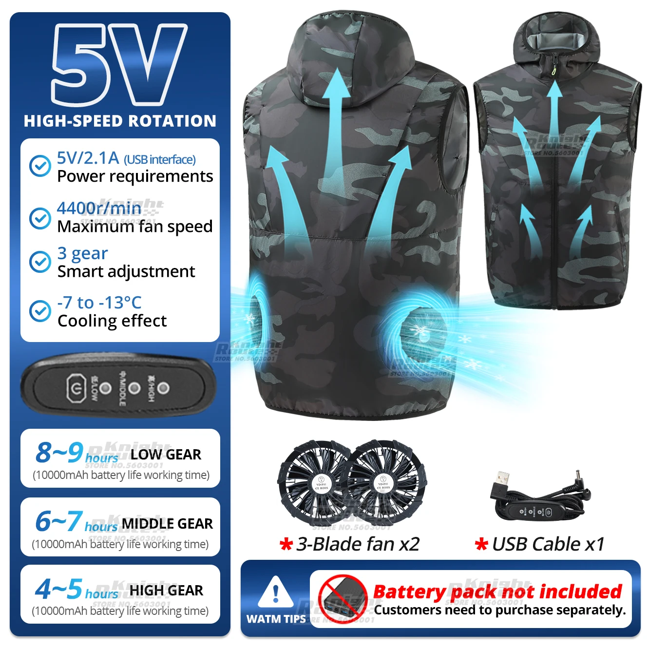 Survival Cooling Vest 3-Speed 9-Blade Fans for Men in Camping, Fishing, Wilderness Jobs & Extreme Heat Environments
