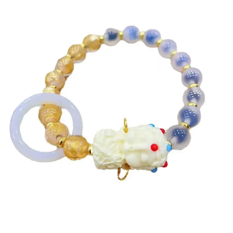 

Браслет с холодной дверью из карамельного сердца, агата, хорошая вещь, богатство, ручная нить, розовые насыщенные благовония, фарфоровые бусины, цветные глазурованные Милые Браслеты