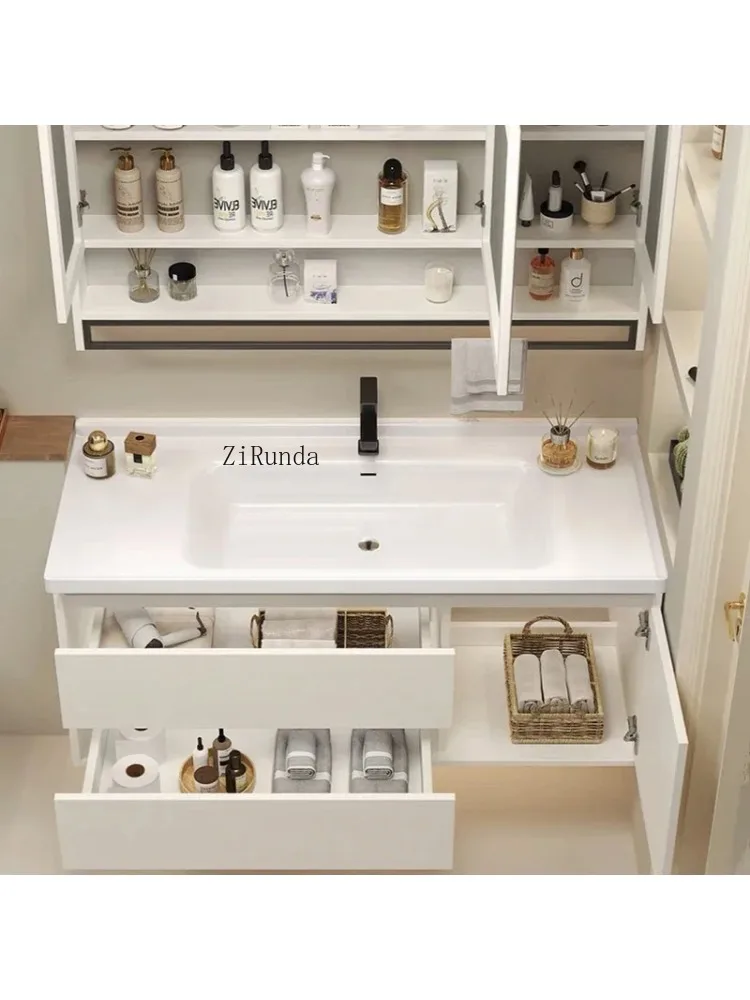 Simple Bathroom Cabinet Washstand Vanity with Sink Together Storage Mirror Cabinet Fashion Furniture