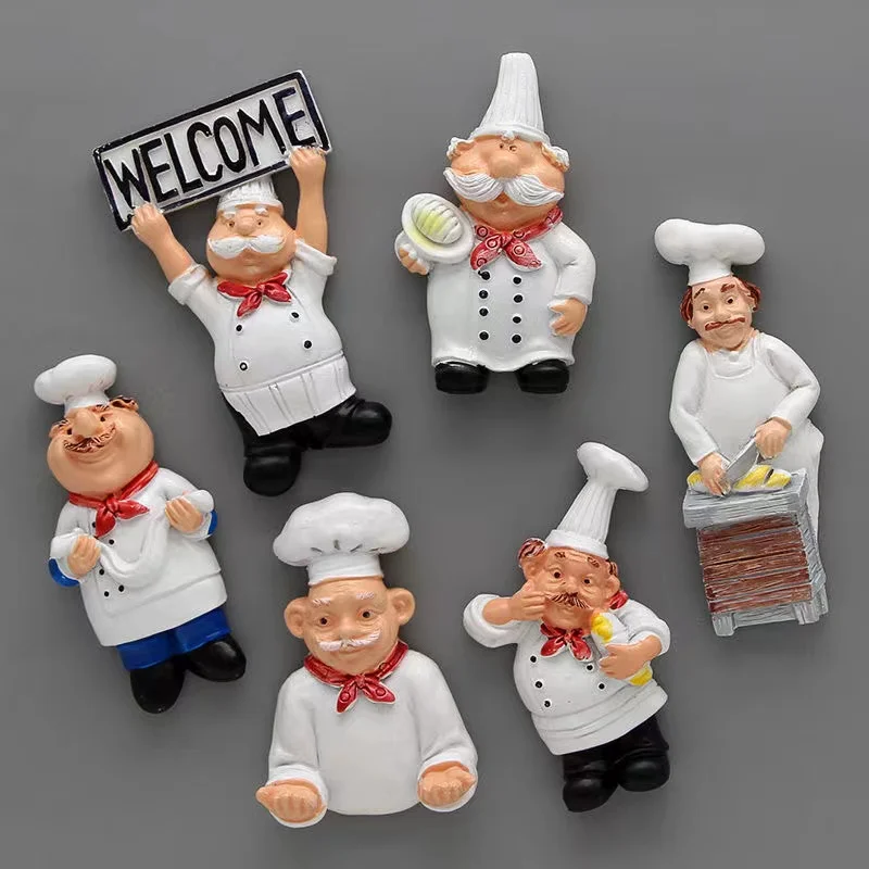 Kitchen Chef Magnetic Refrigerator Stickers Cartoon Creative Resin Cool Fridge Magnets Decor Ornament Message Board Decoration 2022 new year decoration resin cartoon doll anime home decoration creative ornament storage box