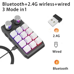 Wireless Multi - Mode Programmable Mechanical Macropad with Customizable Keys and Dual Knobs (White Wired BT 2.4G)