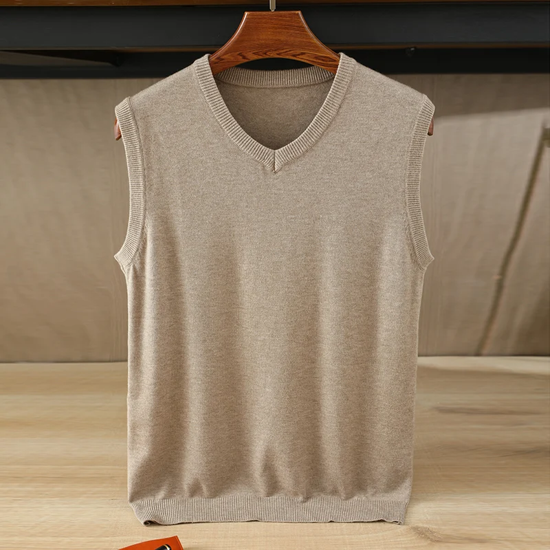 YSC Classic style Men's knitting Cashmere wool blend vest V collar Loose style solid color Soft keep warm Vest