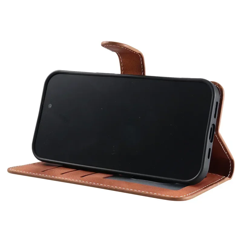 Étui Portefeuille à Rayures En Cuir PU Pour Gigaset GX6 – Rabat Magnétique, Emplacement Cartes, Support – Marron