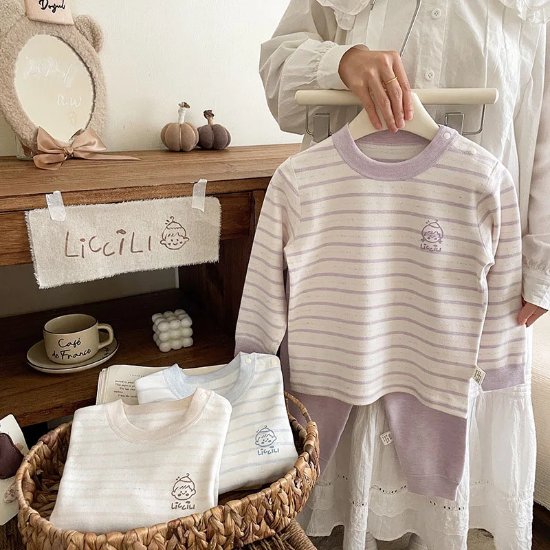 Cute Kids Pajamas Set Autumn Stripe Leisure Clothes