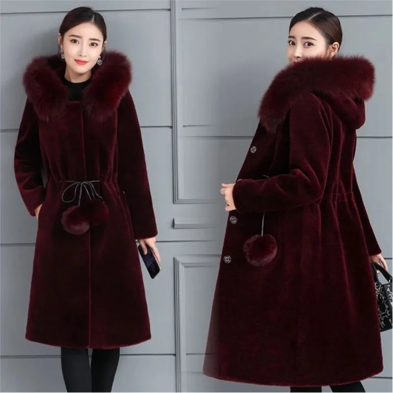 

Mink Fur Coat For Women Long Mink Down Waist Slimming Hoodie Imitation Fur Coat Winter New Plus-size Thickening