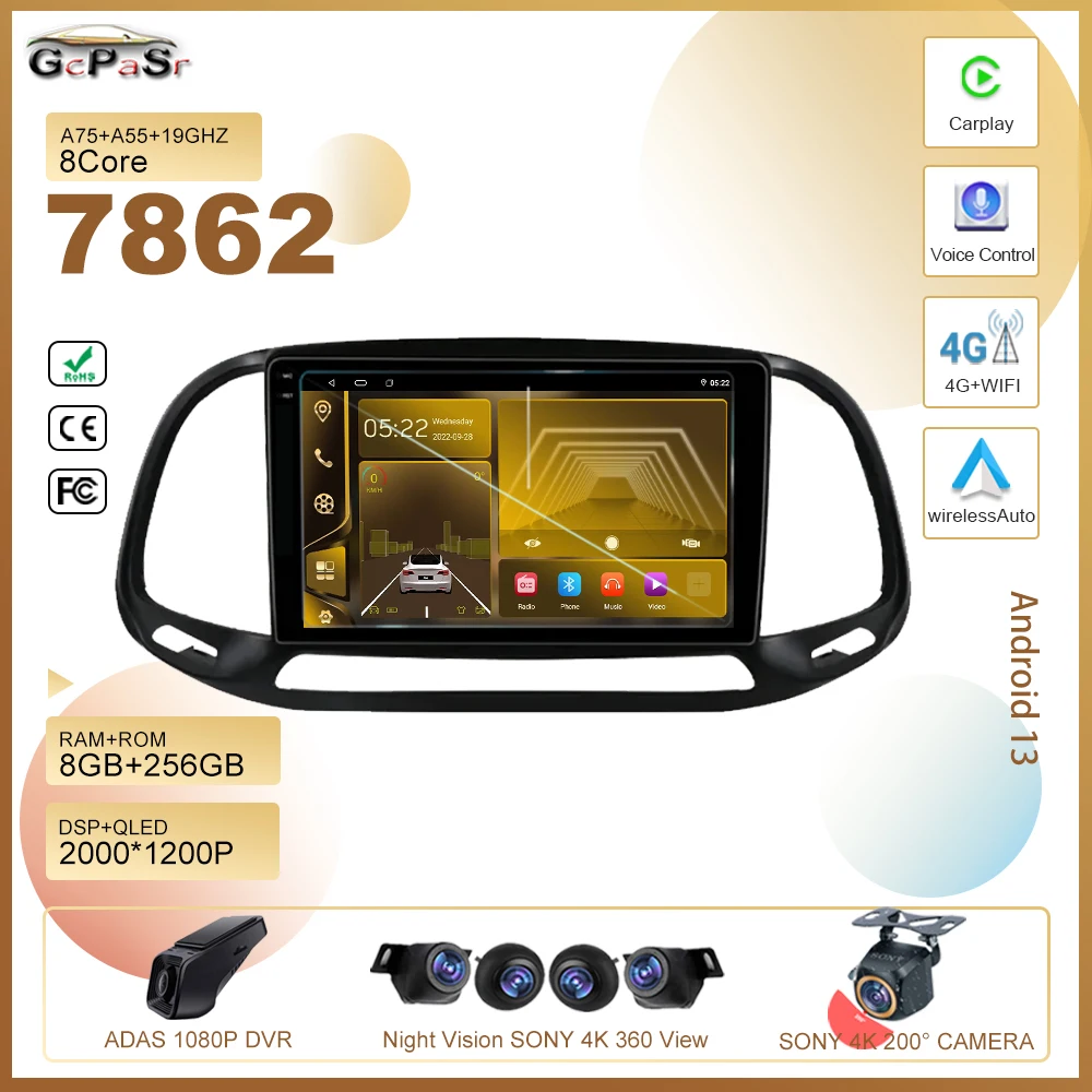 Autoradio Android Per Fiat Doblo 2015 -2019 Autoradio Lettore Video Multimediale 7862 Dsp Carplay 2Din Gps Unità Principale Audio