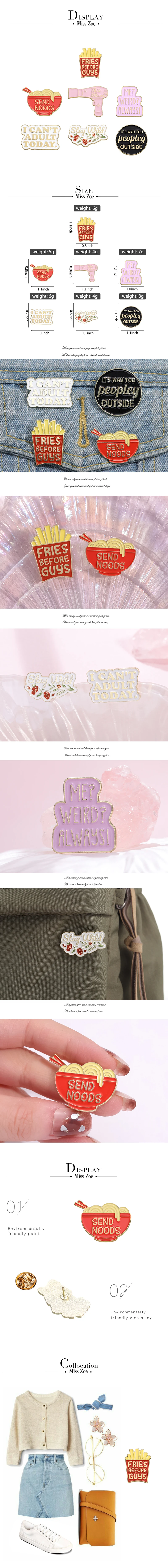 Emaille-Anstecknadeln für Lebensmittel, Nudeln, individuell, „I CAN'T ADULT TODAY“, Broschen, Anstecknadeln, lustige Zitate, Schmuck, Geschenk für Kinder und Freunde – Detail 1