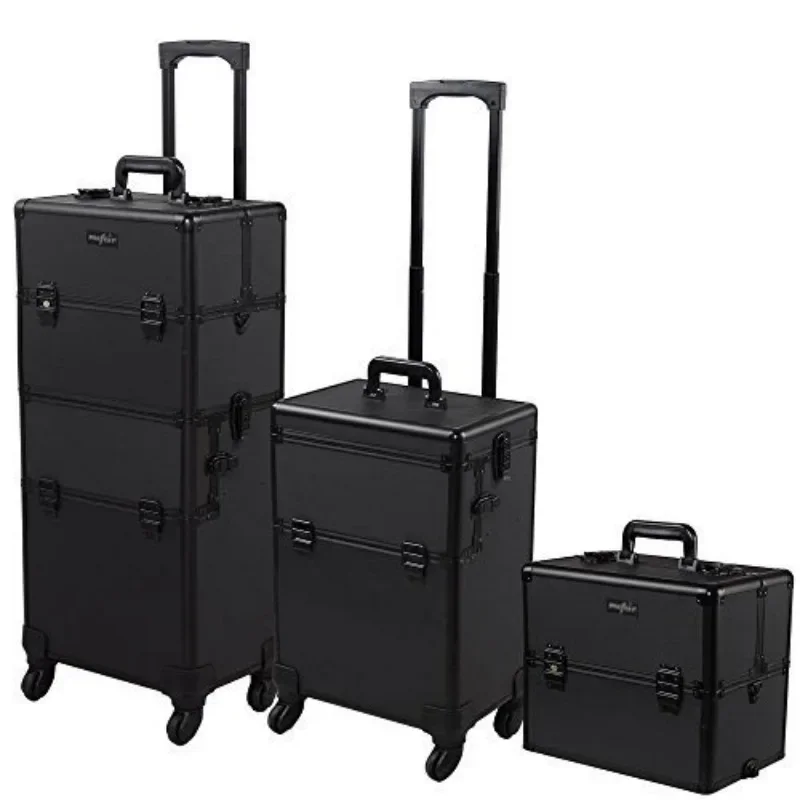 2 in 1 Rolling Makeup Train Case Professional Cosmetic trolley on Wheels Aluminum Nail Cart Cosmetic Suitcase for professional 3