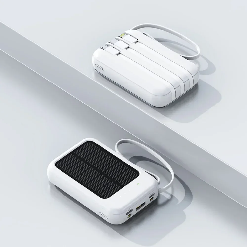 Mobile Power Bank 20000 MAh Mini Compact Portable Outdoor Camping Power Bank with Built-in Cord Solar