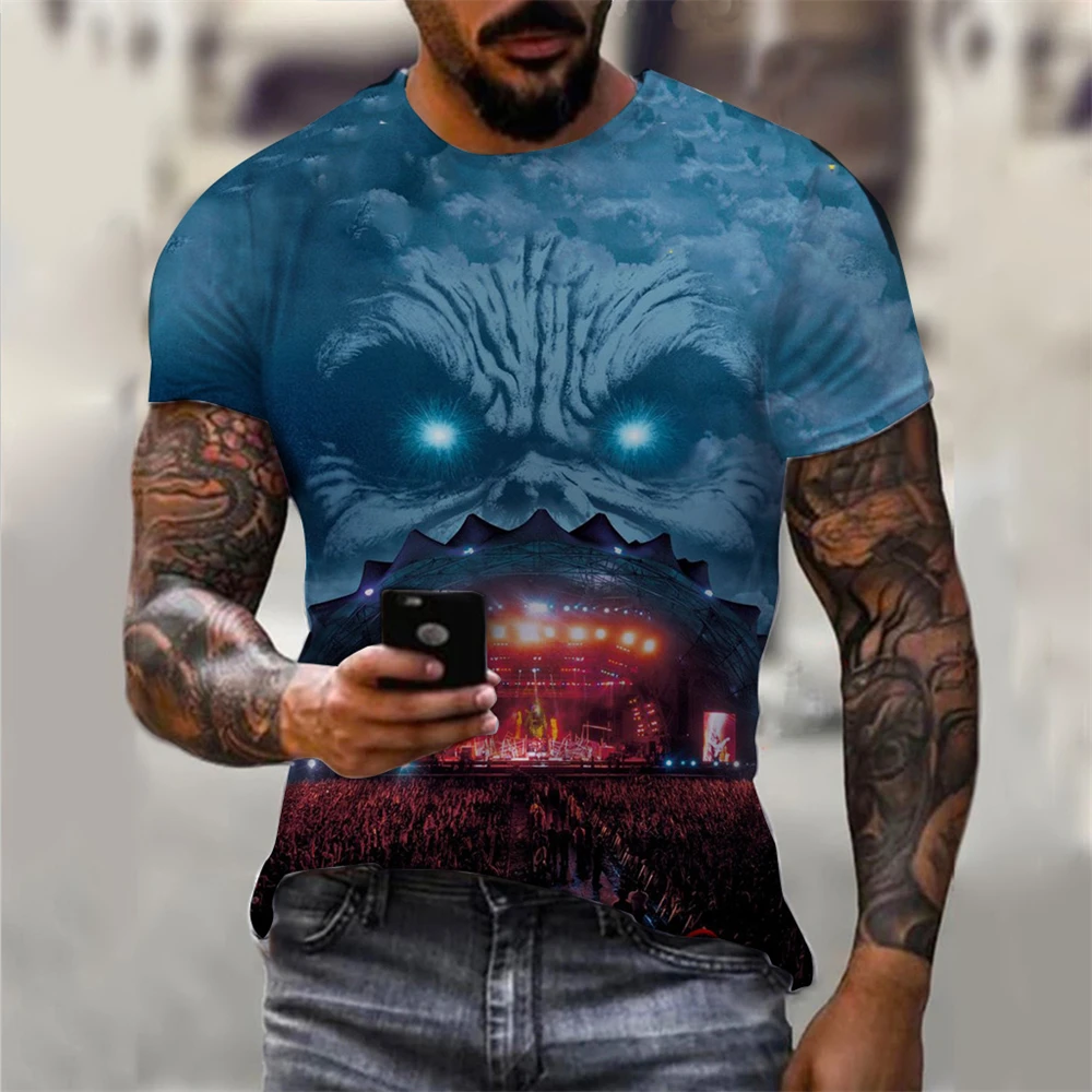 Mens 3D Skull T-Shirt - Black Gothic Short Sleeve Halloween Top