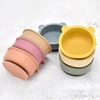 3Pcs/Set Baby Silicone Suction Bowl Spoon Fork Set BPA Free Wooden Handle Fork Spoon Child Feeding Non-SlipTableware Set 4