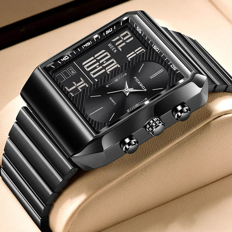 FOXBOX Military Watch For Men Top Brand Luxury Square Digital Watch Men Fashion Sports Waterproof Men's Quartz Wristwatches