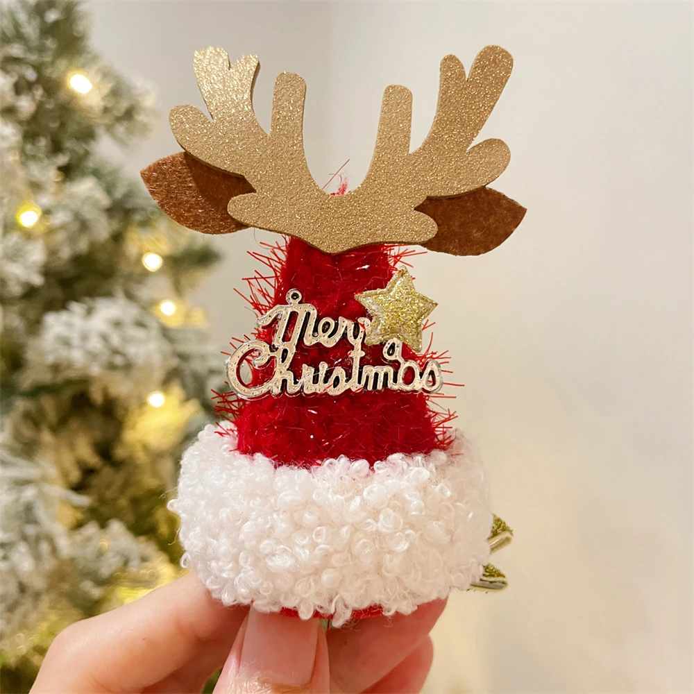 Cute Plush Christmas Hat Hair Clip Girl Fun Santa Claus Snowflake Hairpins Baby New Year Headwear Women Party Hair Accessories