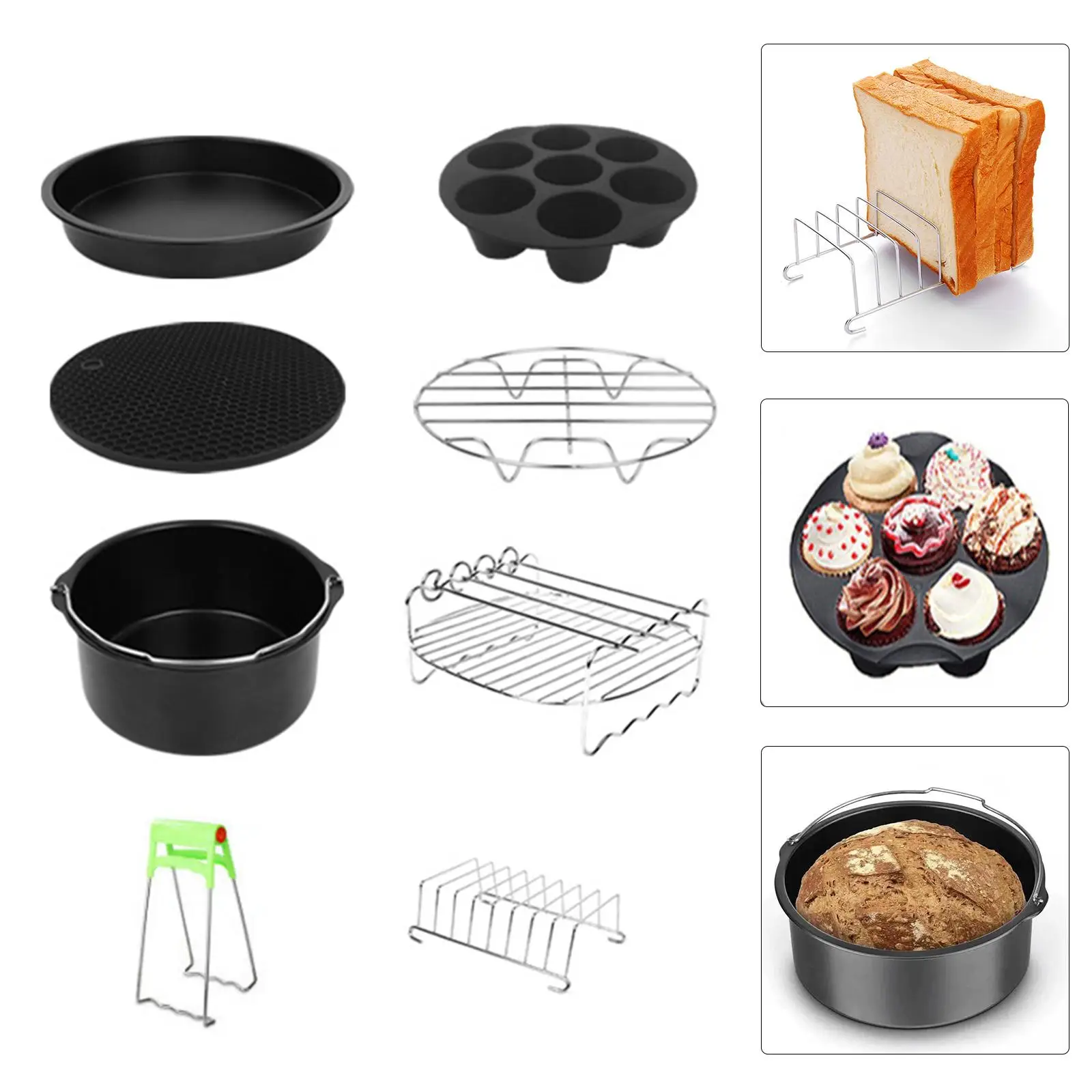 8x Stainless Steel Air Fryer Accessories Set Cake Barrel 7 inch for 3.5-6Qt