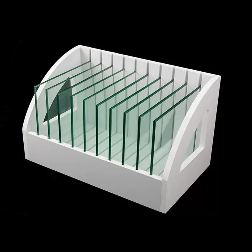 

White Windshield Glass Rack 10 -Lite Car Windscreen Holder Box Wooden Auto Glass Organizer With 10 Clear Glass Kit OC-1