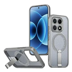 Magnetic Armor Phone Case with Cooling Hole Design and Metal Bracket for Redmi K90 (Gray)