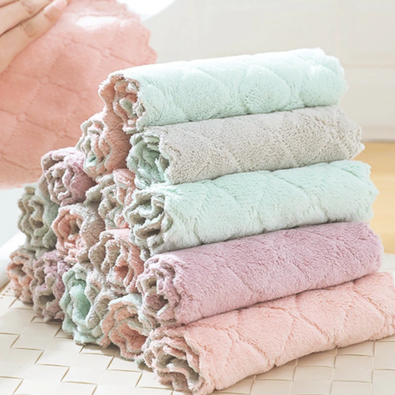 

Spot Kitchen Cleaning Strong Absorbent Coral Fleece Rags Wet and Dry Scouring Pads No Lint Loss No Oil Dish Towels