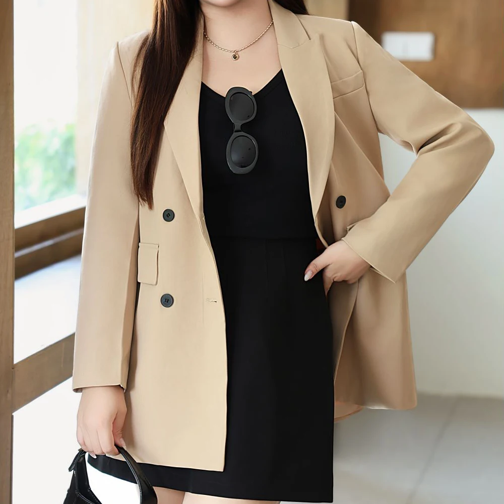 Plus Size Women's's Blazers Premium Double Breasted Long Suit Jacket Goddess Casual Classic Commute Autumn 2025