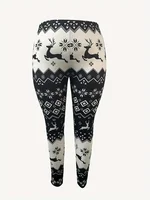 Women's  1XL-5XL Plus Size Christmas Leggings Women's Reindeer & Argyle Print Elastic High Rise Slight Stretch Leggings - Image 5
