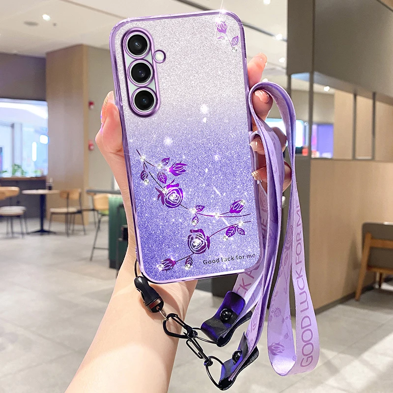 New Fashion Gradient Preserved Flower Lanyard Anti-Drop Shockproof Case