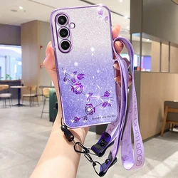New Fashion Gradient Preserved Flower Lanyard Anti - Drop Shockproof Case - Galaxy S25 FE (PURPLE)