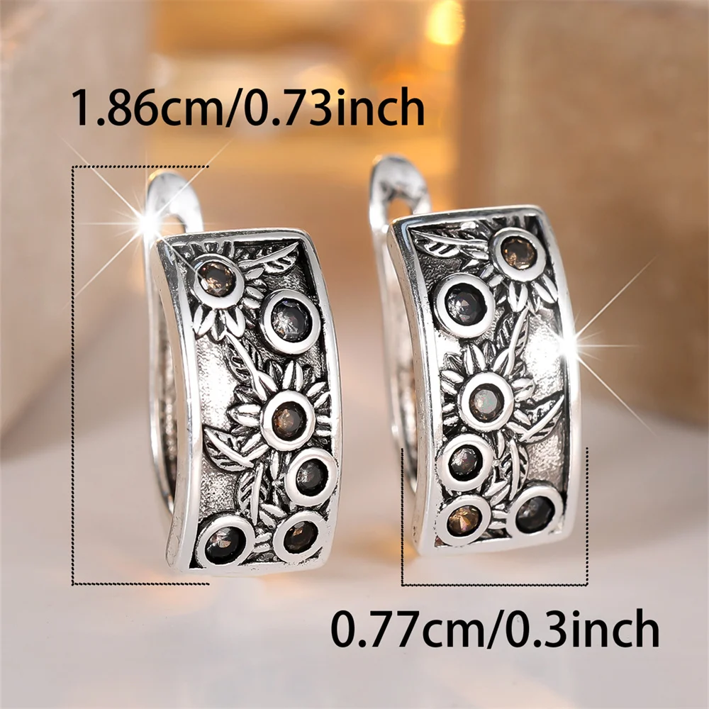 Trendy Small Round Stone Yellow Zircon Hoop Earrings For Women Antique Silver Color Ear Buckle Wedding Jewelry Mother's Day Gift