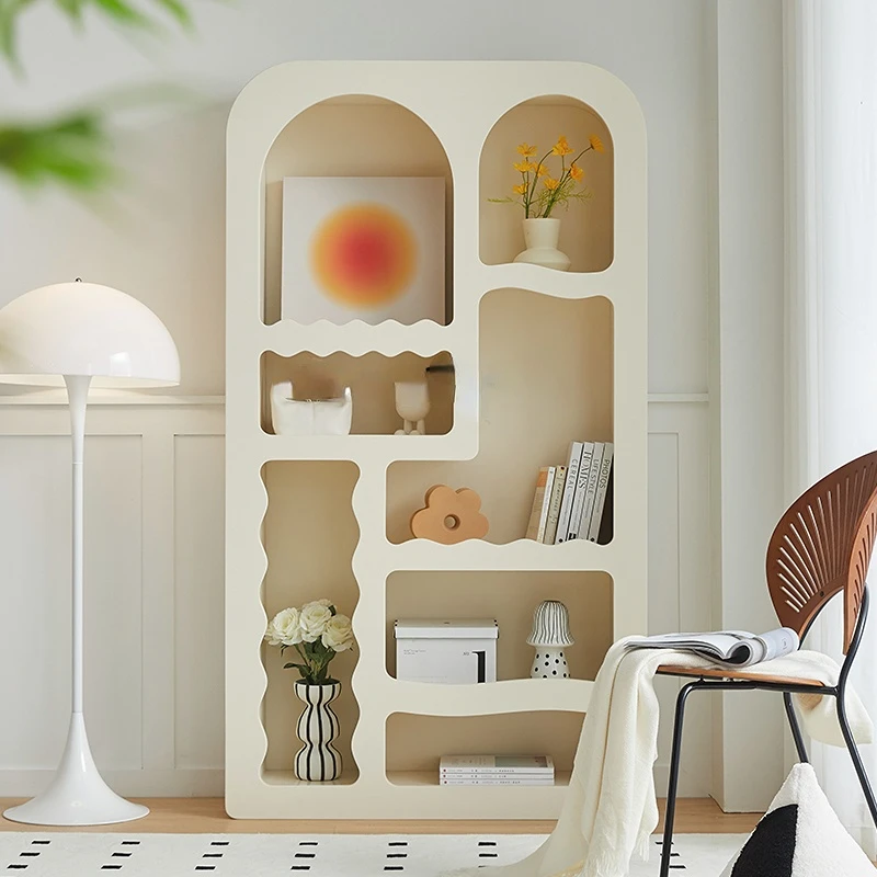 

Living Room Display Cabinet Nordic Bookcase Modern Minimalist Bookshelf and Storage Shelf Floor Storage Arch White