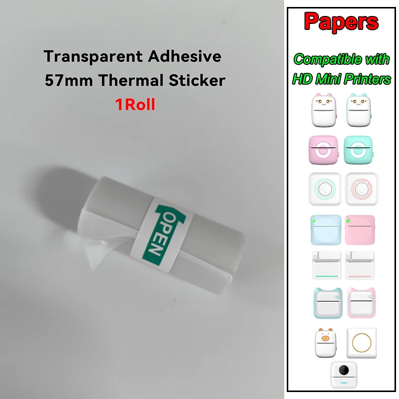 1Rolls Transparent Photo Paper Thermal Print Instant HD Mini Portable Printer Self-Adhesive Paper thermal paper,photo paper,printing paper,thermal paper roll,thermal printer paper