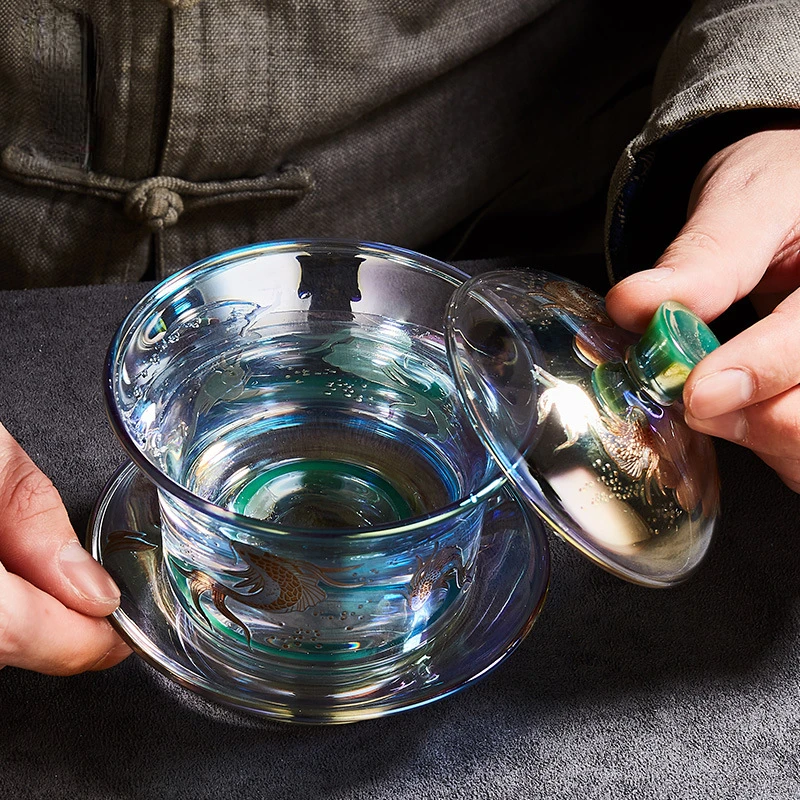 

Gaiwan Glass Cover Bowl Colored Enamel Tureen Fired Heat-resistant Thickened Sancai Tea Bowl Tea Cup Reasonable Hourglass Set