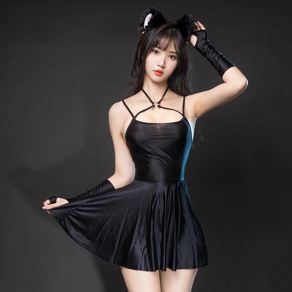 

Sexy Women Nightdress Oily Glossy Dresses Ultra-thin Sheer See Through Sleepwear Ruffles Cocktail Party Clubwear Erotic Wear