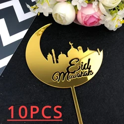 10pcs Gold Silver Acrylic Moon Ramadan Cake Topper Eid Mubarak Decoration Muslim Baking Decor Party Supplies