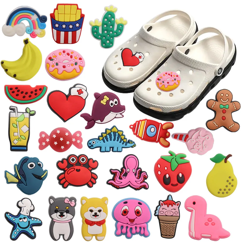 

Mix 50PCS PVC Croc Jibz Fit Wristbands Gingerbread Rocket Watermelon Candy Decorations for Bands Shoe Accessories Ornaments