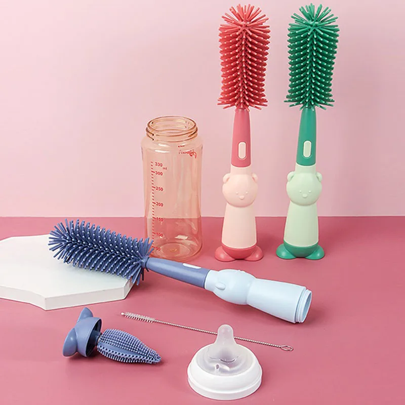 3 In 1 Pacifier Bottle Brush Set Baby Silicone Cup Nipple Cleaning Brushes