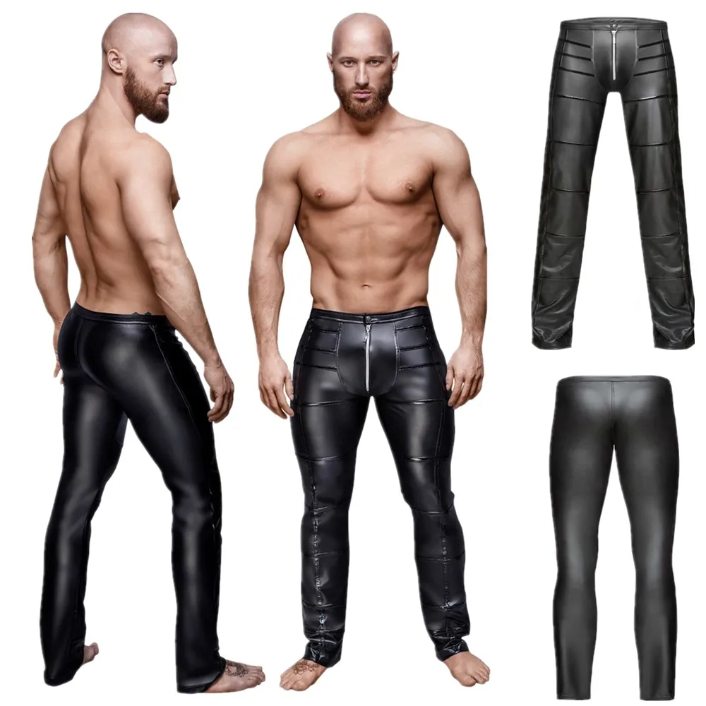 

Men Sexy PVC Faux Leather Open Crotch Erotic Latex Pants Night Clubwear Fetish Gay Wear Erotic lingerie Male Tight Trousers