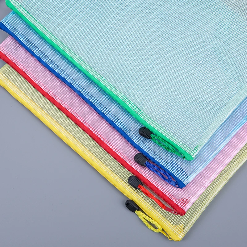 

Mesh Zipper Pocket Folders A4 A5 A3 Waterproof Pvc Document Bag for Pouch Filing Stationery Organizer Office Metting Supplies