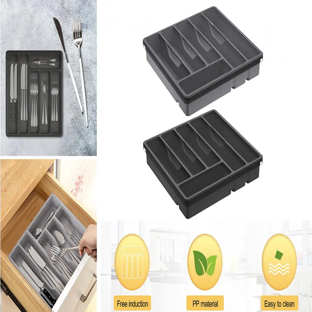 Description Picture 3 of itemCutlery Tray with Lid Utensil Storage Box Kitchen Utensil Holder with Lid 6 Compartments Drawer for Chopsticks for Flatware