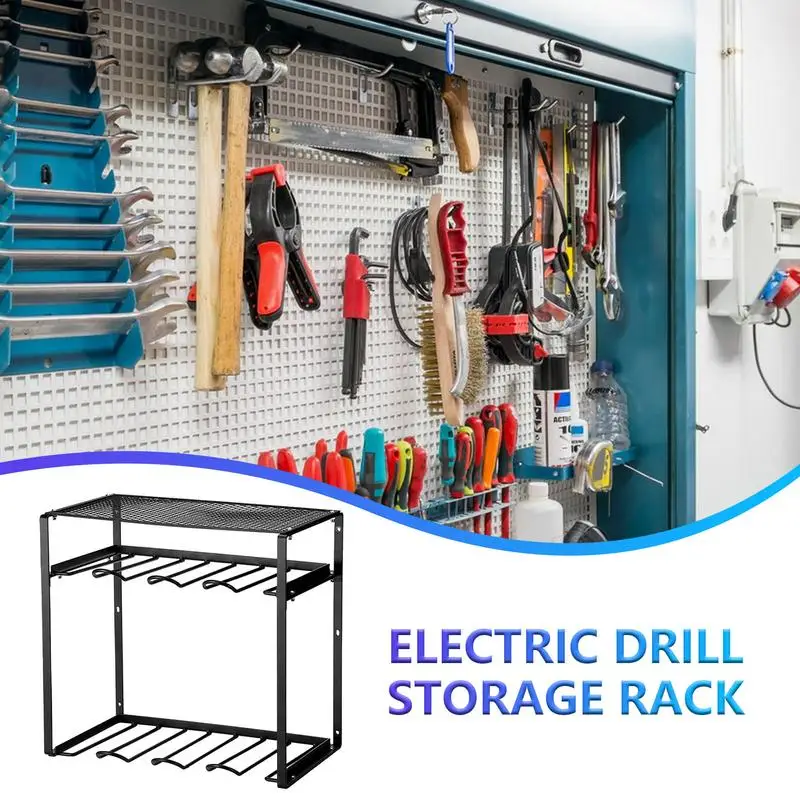 

Double Layer Wall Mounted Handheld Electric Drill Storage Tool Storage Rack Heavy Floating Tool Iron Storage Rack Home Tools