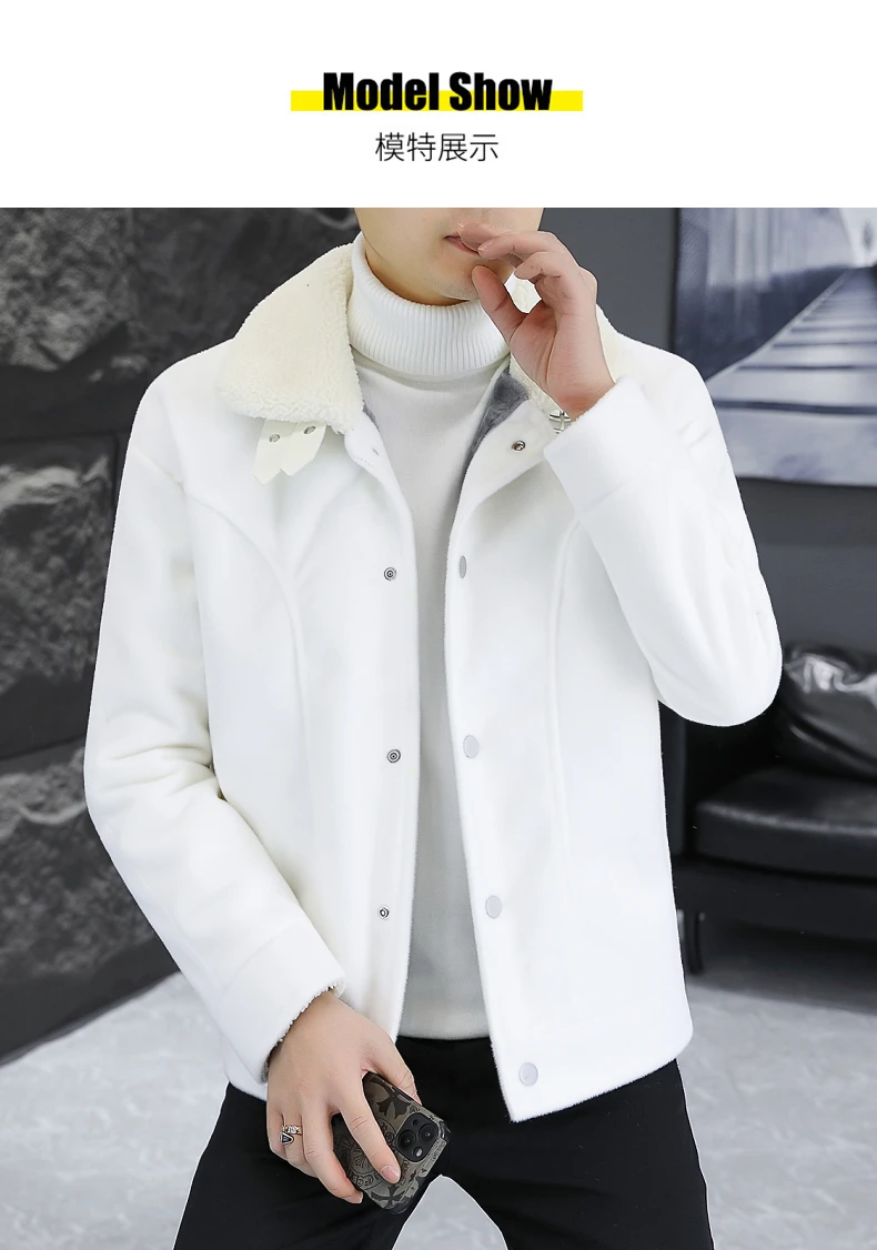 Description Picture 5 of item2023 Winter Wool Blends Jackets Men Fashion Motorcycle Jacket Casual Business Woolen Overcoat Streetwear Social Men Clothing