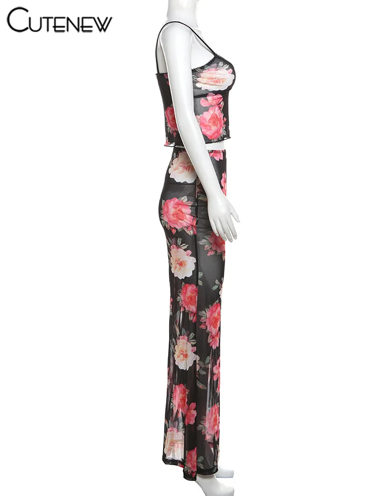 Women's Patchwork Two Piece Set Lace-up Sleeveless Halter Cropped Vest Top+Slim Long Skirt Female Beach Holiday Outfit